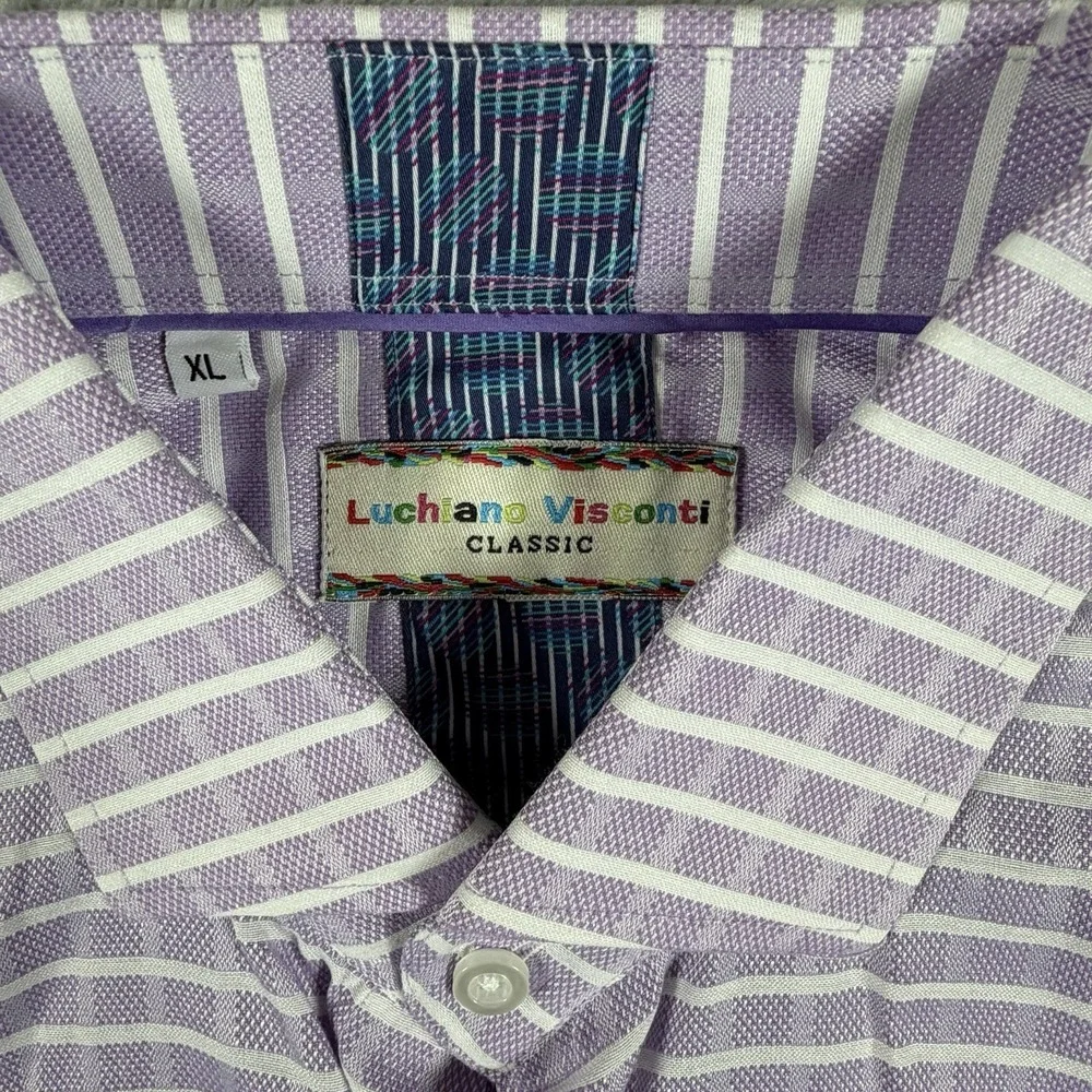 Luchiano Visconti Classic Men's XL Purple/White Check 32/33 Spread Collar Shirt